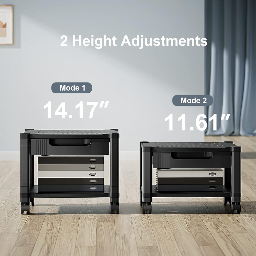 Versatile Printer Table with 2-Tier Storage & Easy Mobility on Locking Wheels