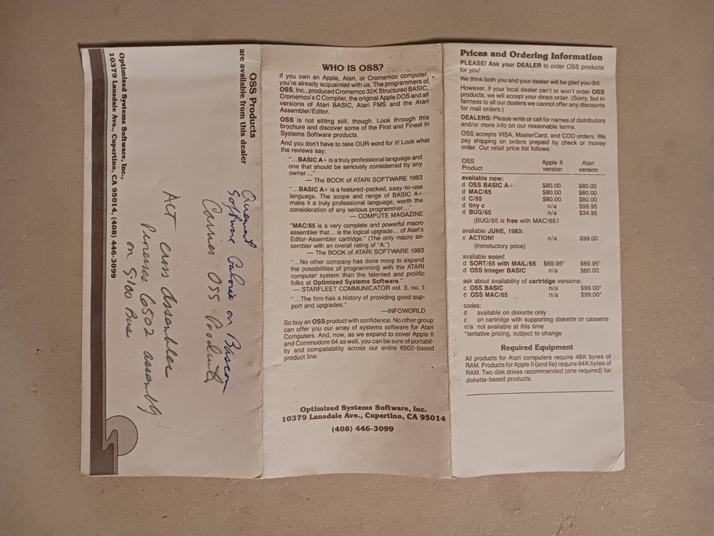 Optimized System Software (OSI), Inc. Mailing Brochure - All Current Products