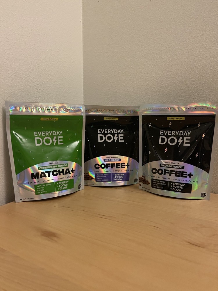 Everyday Dose Coffee+ BUNDLE Pack: Mild Roast, Medium Roast, Matcha Exp: 11/2027