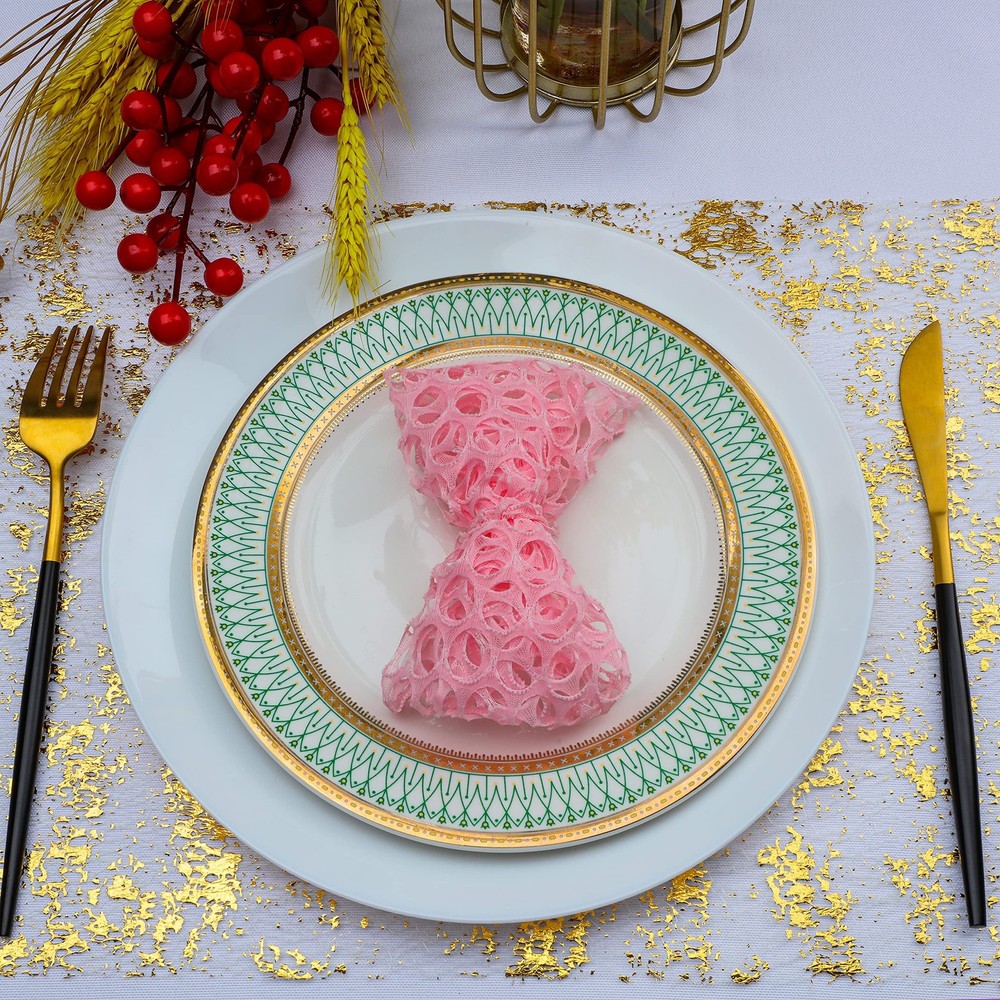 2 Pieces Gold Table Runner, Sequin Glitter Foil Metallic Thin Mesh Runner Rol...