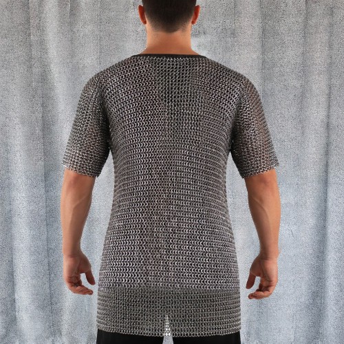 9MM Chainmail Shirt Front Open Half Sleeve Riveted Flat Ring Medieval Armor