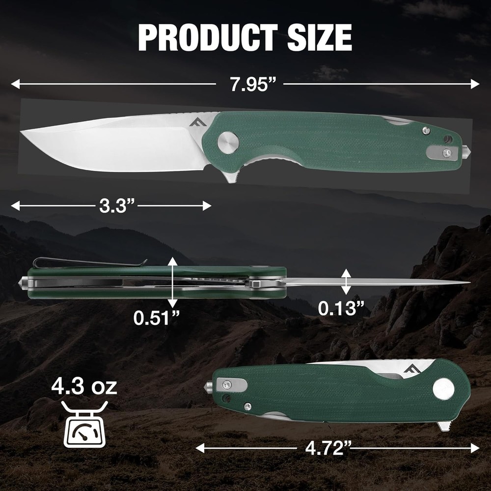 FLISSA 3.3"D2 Blade w/G10 Handle Multitool Pocket Knife Liner Lock Folding Knife