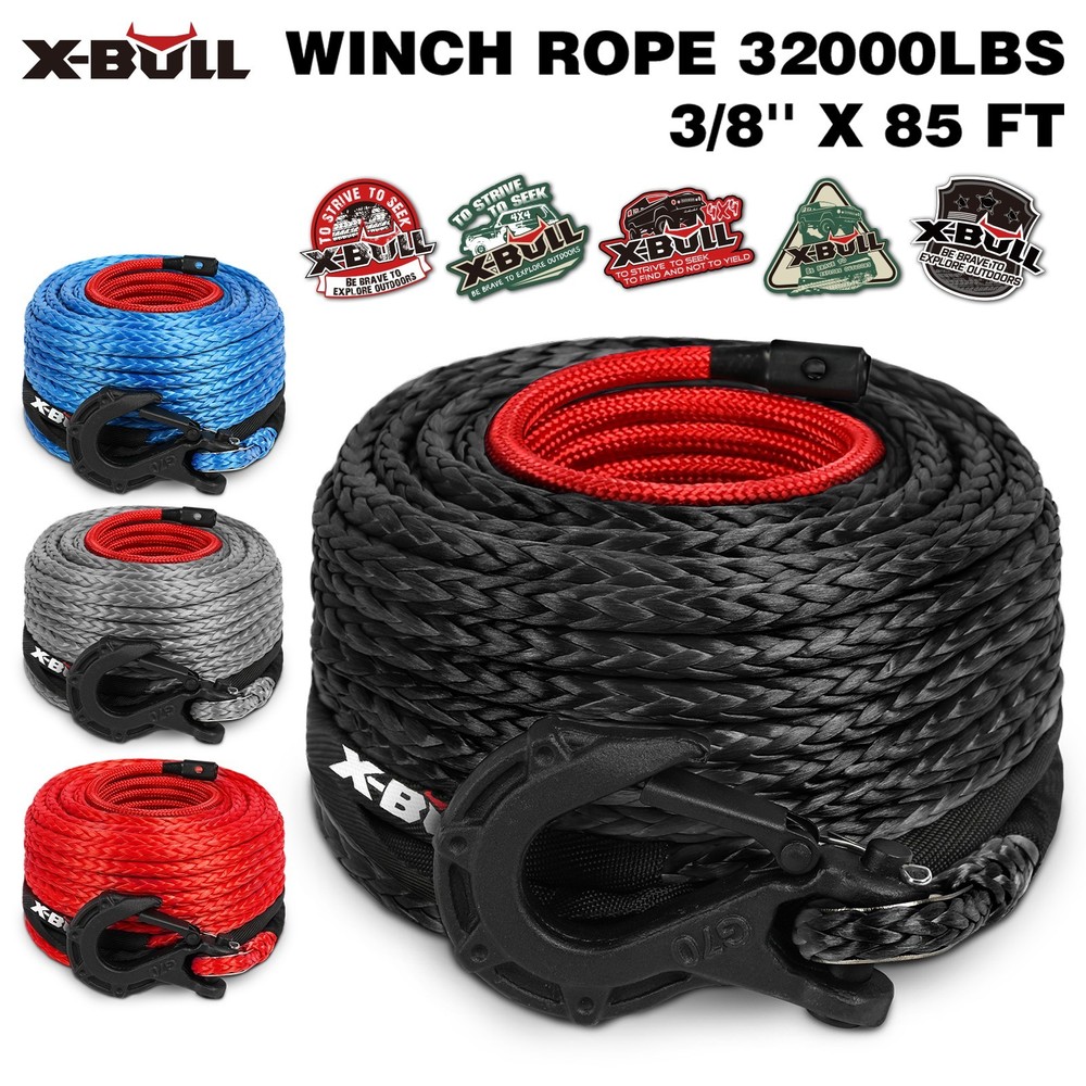 X-BULL Winch Rope Synthetic 32000LBS 3/8" x 85ft Recovery Rope Hook Truck 4WD