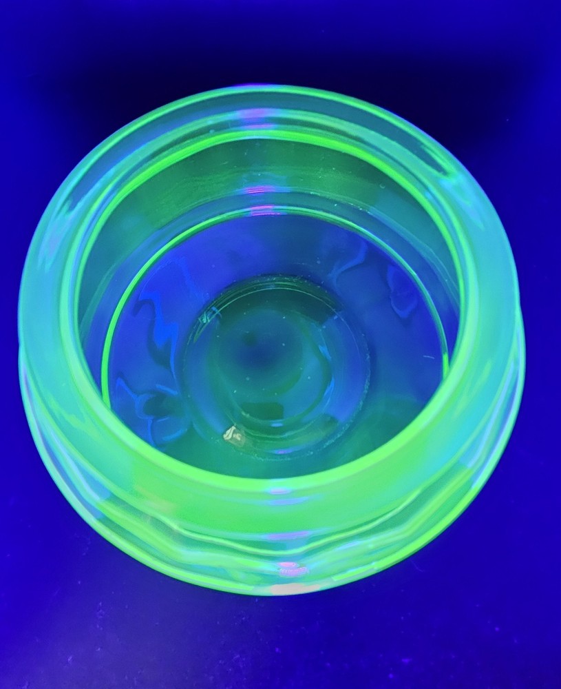 Beautiful Pristine Uranium Fish Bowl Large faceted Pleaser.