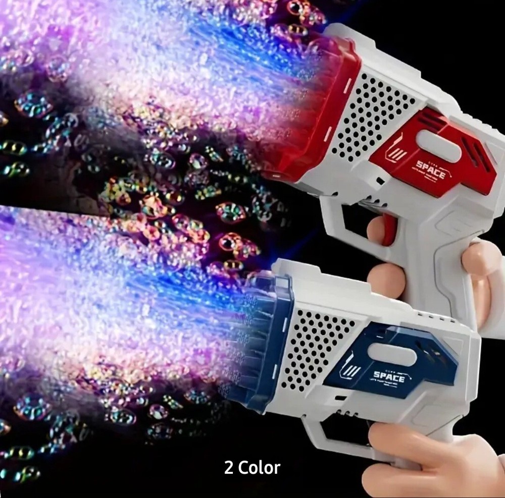 40-hole Handheld Battery Powered Bubble Gun Small Handle Kids LIGHT UP BLUE