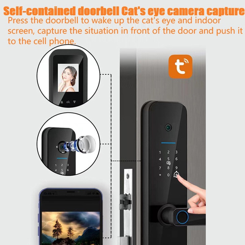 Face Recognition Tuya Wifi Smart Door Lock Visual Intercom Fingerprint