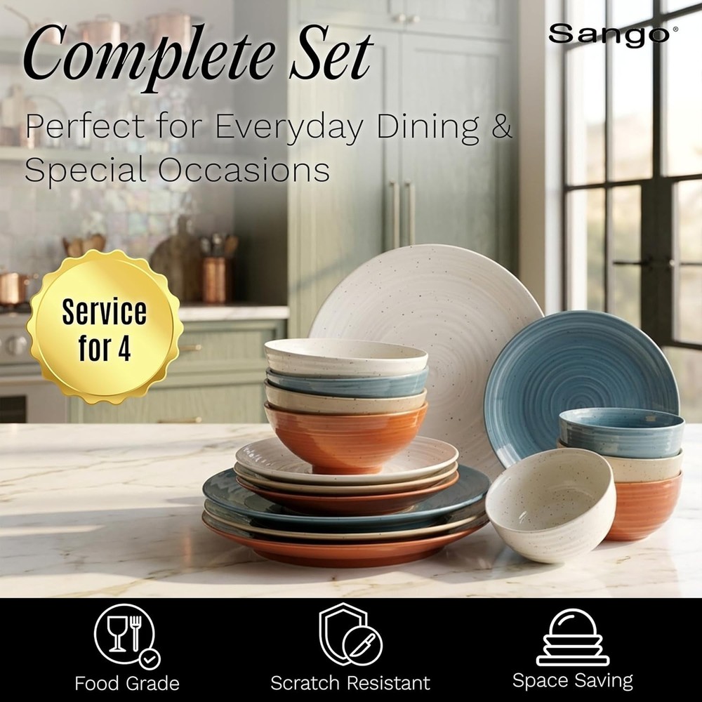 Siterra Painter's Palette 16-Piece Stoneware Dinnerware Set - Service for 4, ...