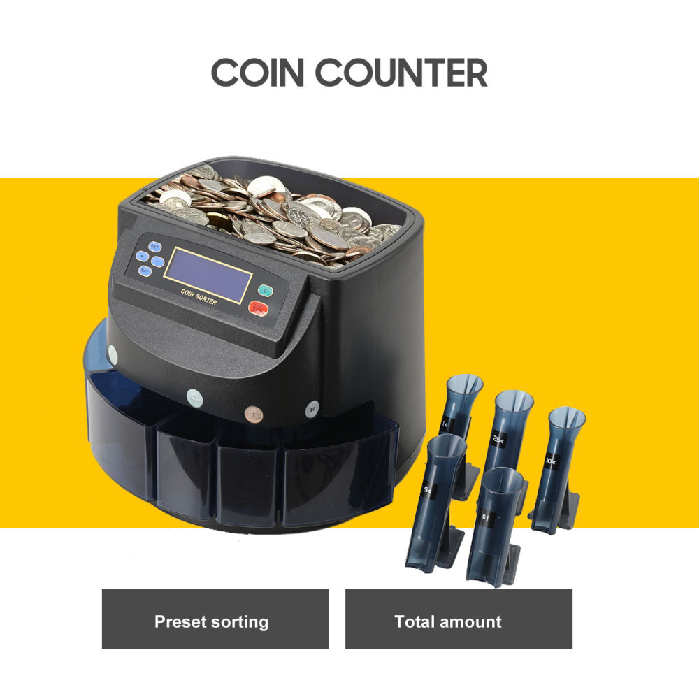 Coin Counter Machine Commercial USD Sorter/Wrapper/Roller Machine 5 Coin Tubes