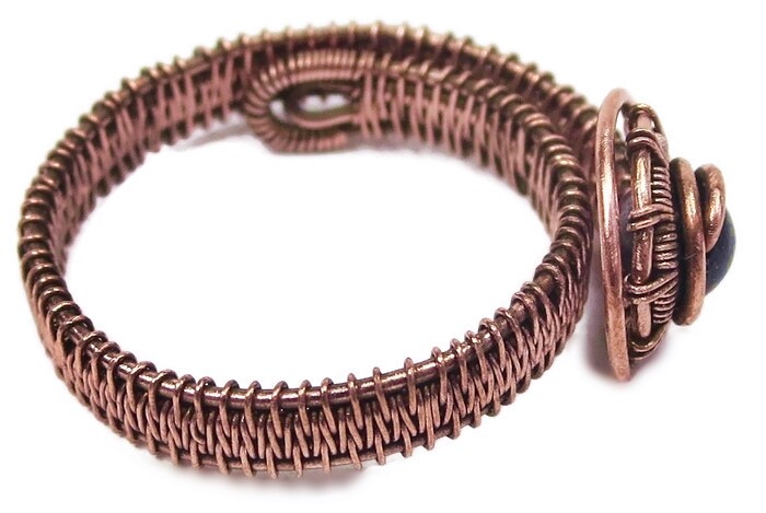 Peridot Adjustable Ring, Woven in Copper Wire