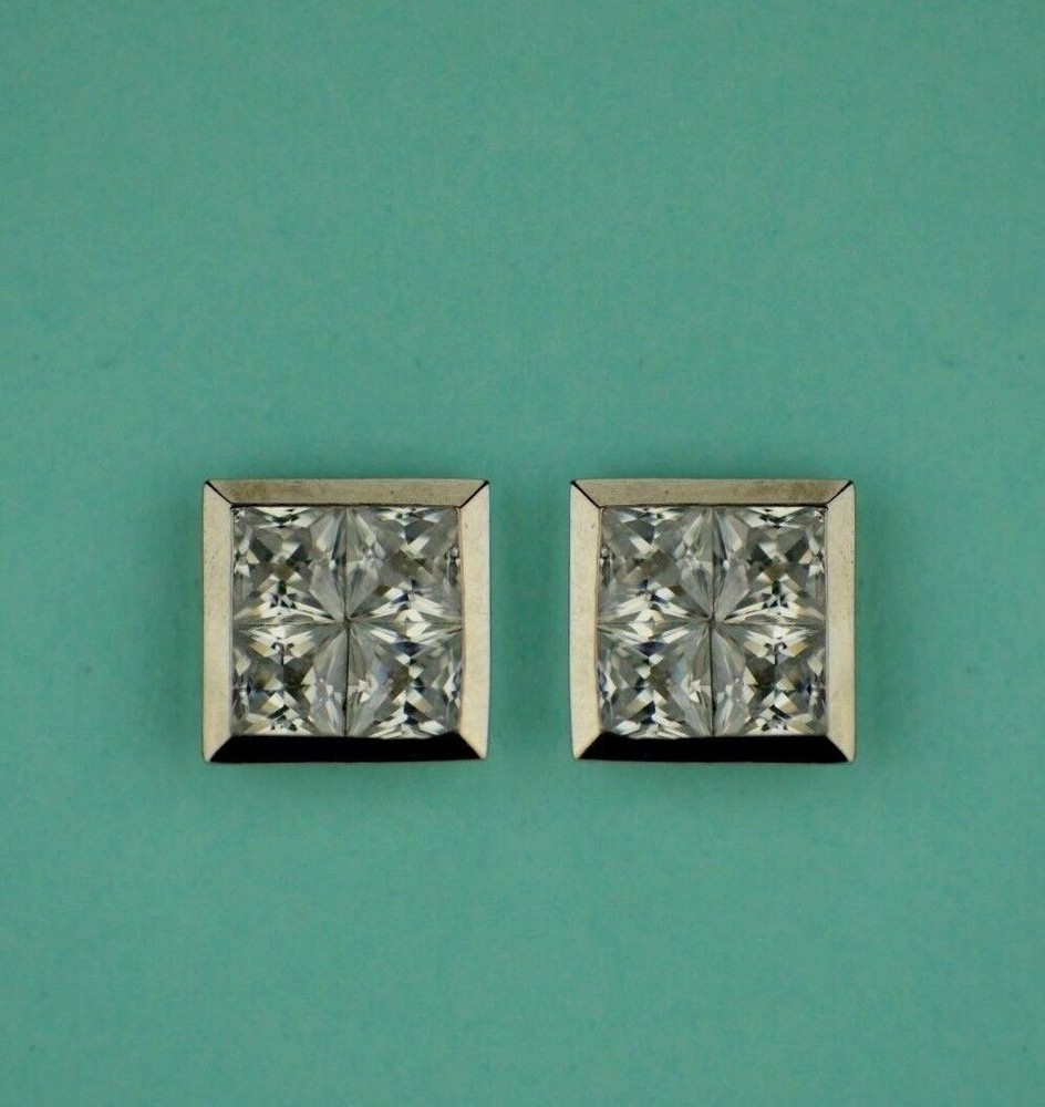14K Yellow or White Gold Fancy Square CZ Stud Earring