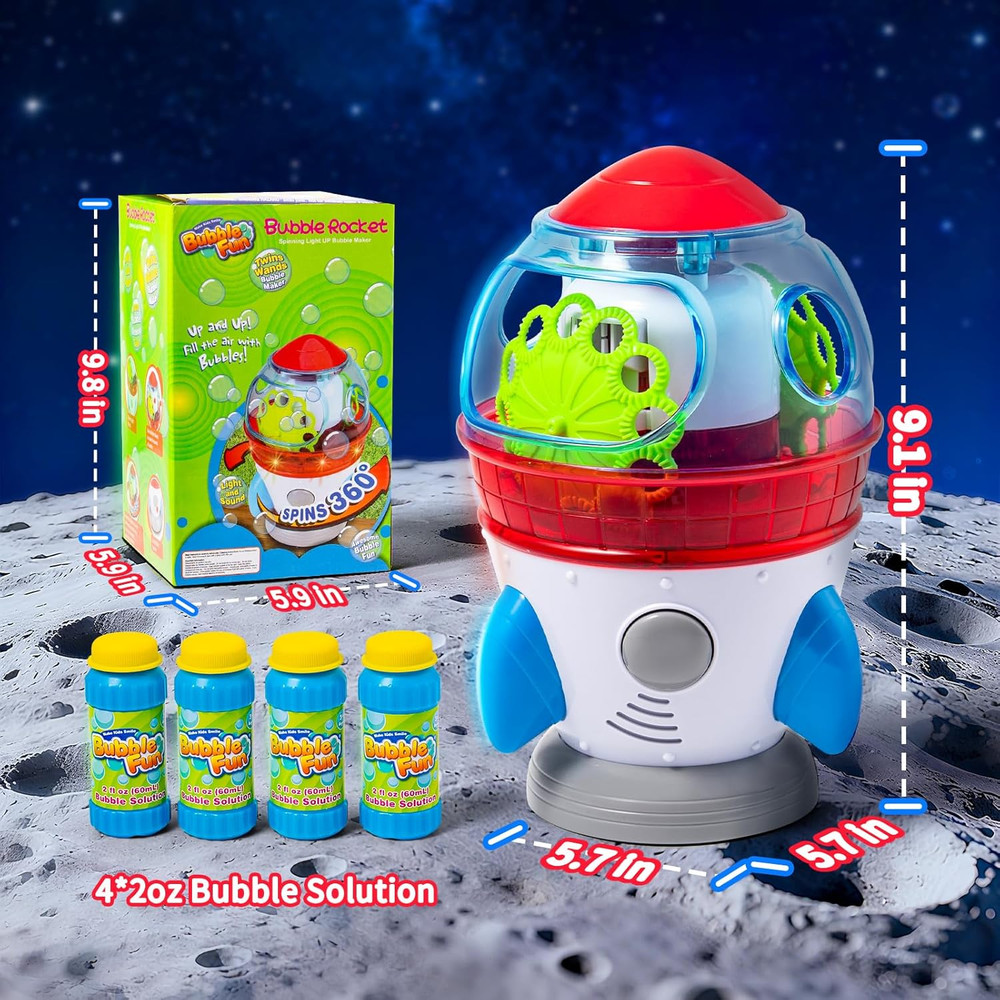 Rocket-Shaped Bubble Machine for Kids & Pets - Dual Powerful Bubble Outlets, Aut