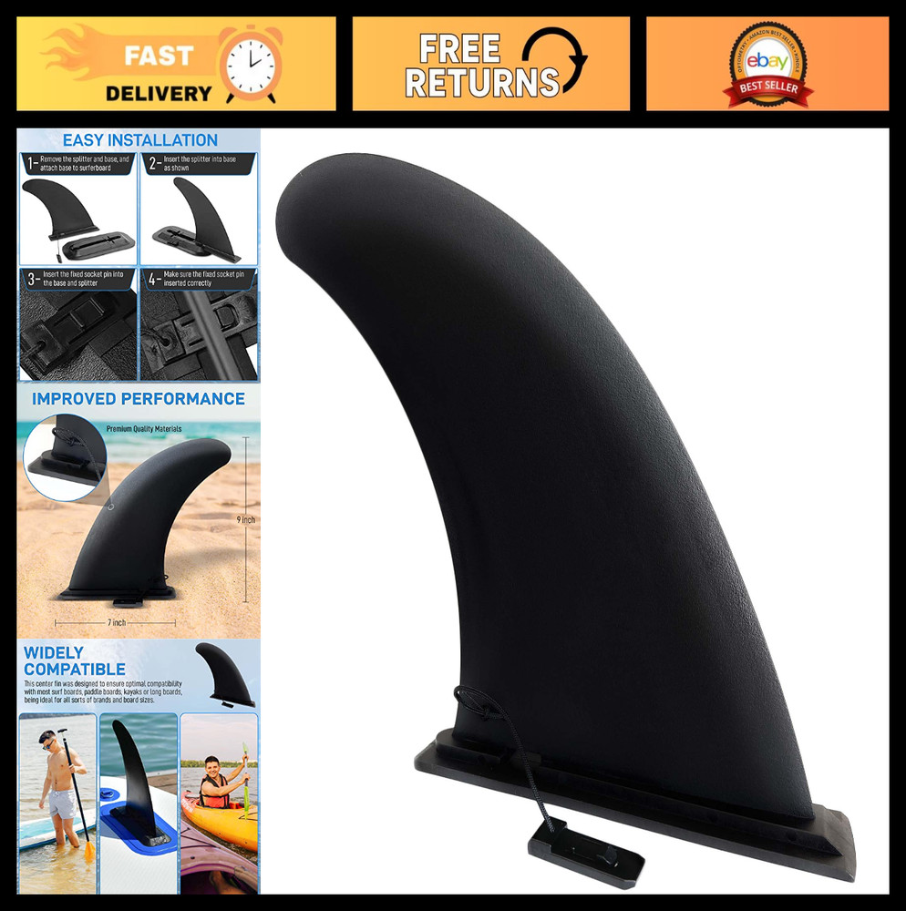 9" SUP Fin Replacement for Paddleboards - Quick Release, No-Tool Install, Stable