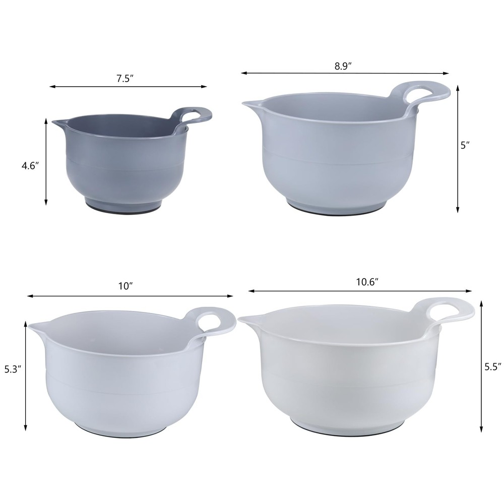 Mixing Bowls - 4 Piece Nesting Plastic Bowl Set with Pour Light Gray