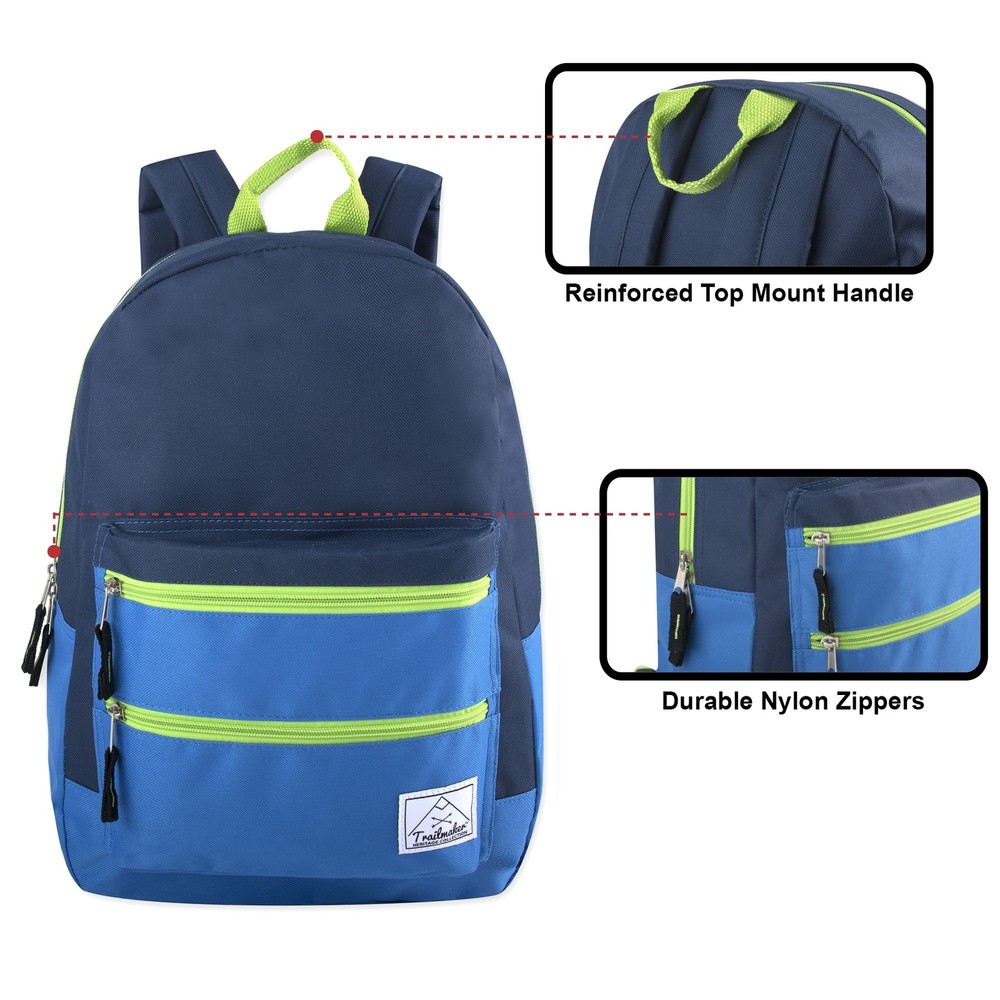 Trail maker Multi Pocket Multicolor Backpack with Adjustable Padded Straps Navy
