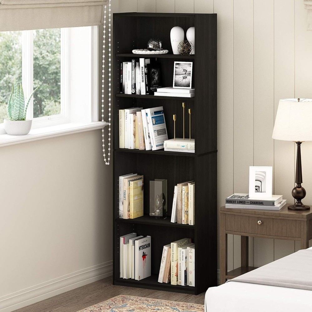 5 Tier Bookcase Adjustable Shelves Storage Display Organizer Office Espresso New
