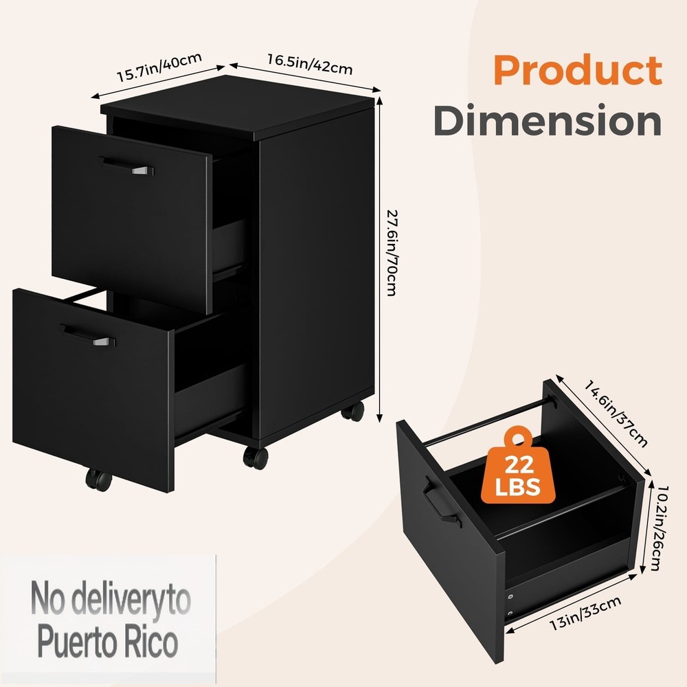 2-Drawer Rolling File Cabinet with Lockable Wheels, Printer Stand with Storage