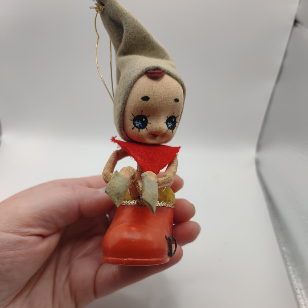 Vintage pixie elf boot pin cushion measuring tape