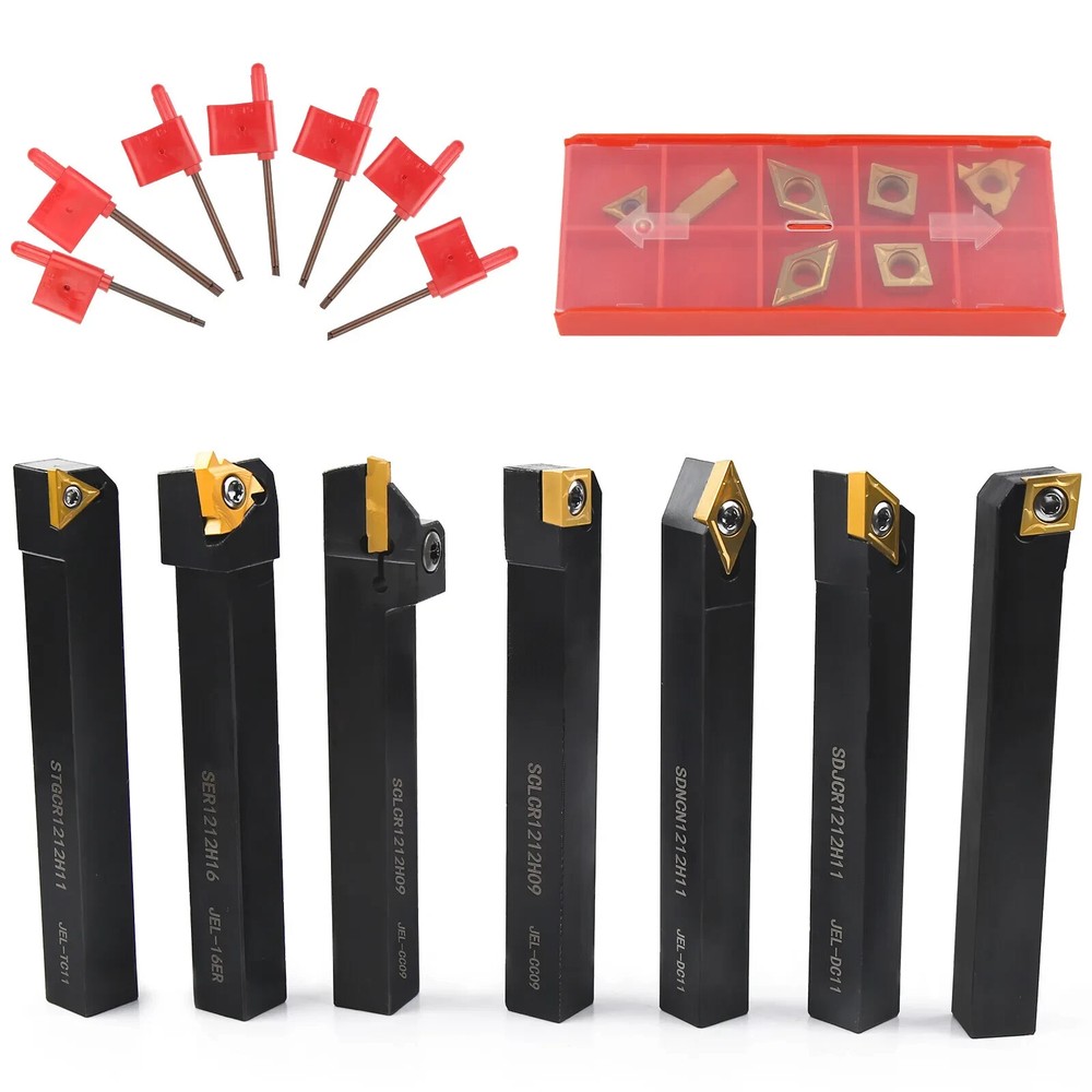 21Pcs Lathe Carbide Inserts Tool & Holder Wrench Mini Lathe Set Turning Tooling