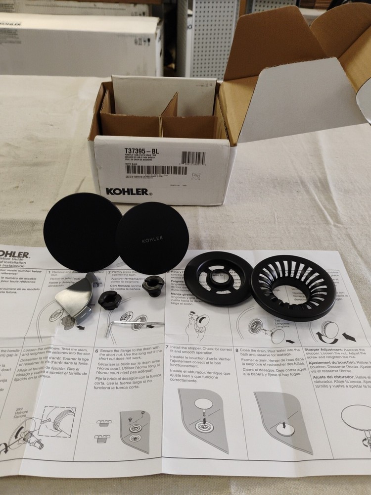 Kohler PureFlo T37395-BL Push Button Cable Bath Drain Trim in Matte Black