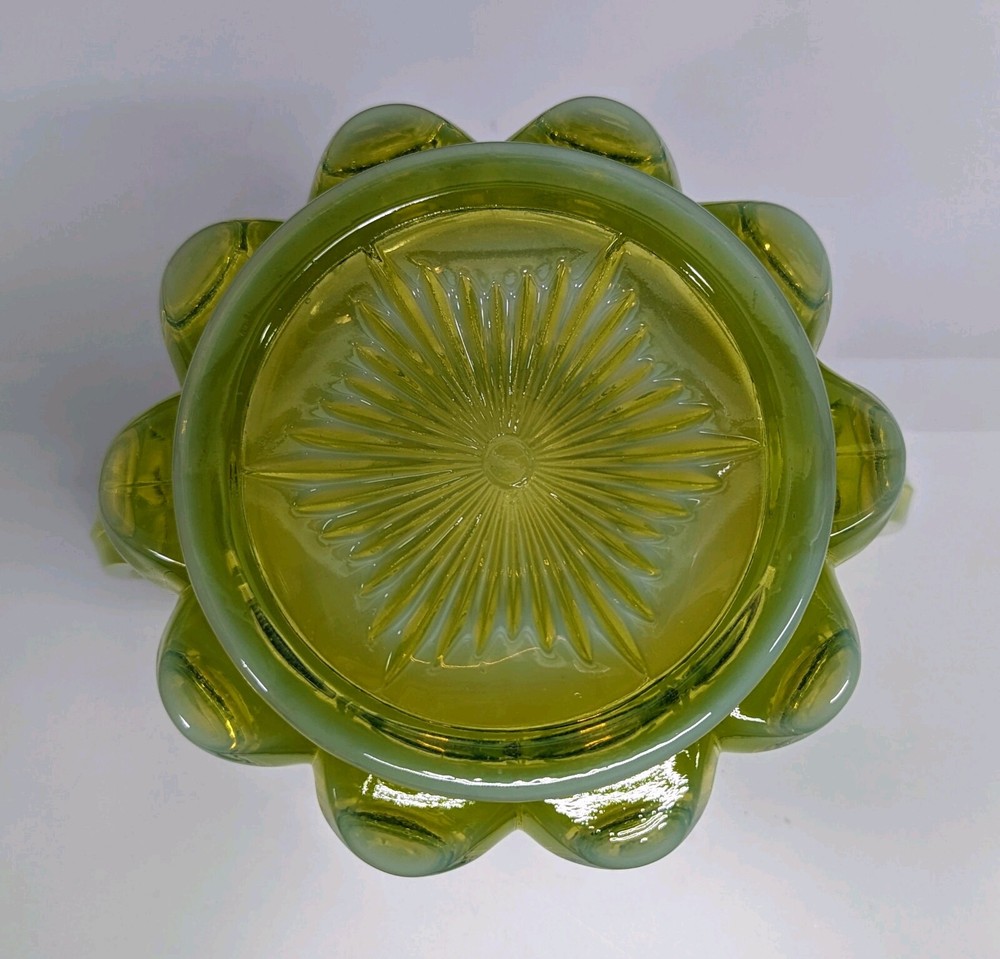 Mosser Cherry & Cable Vaseline Opal Heavy Cookie Cracker Jar Opalescent GLOWS