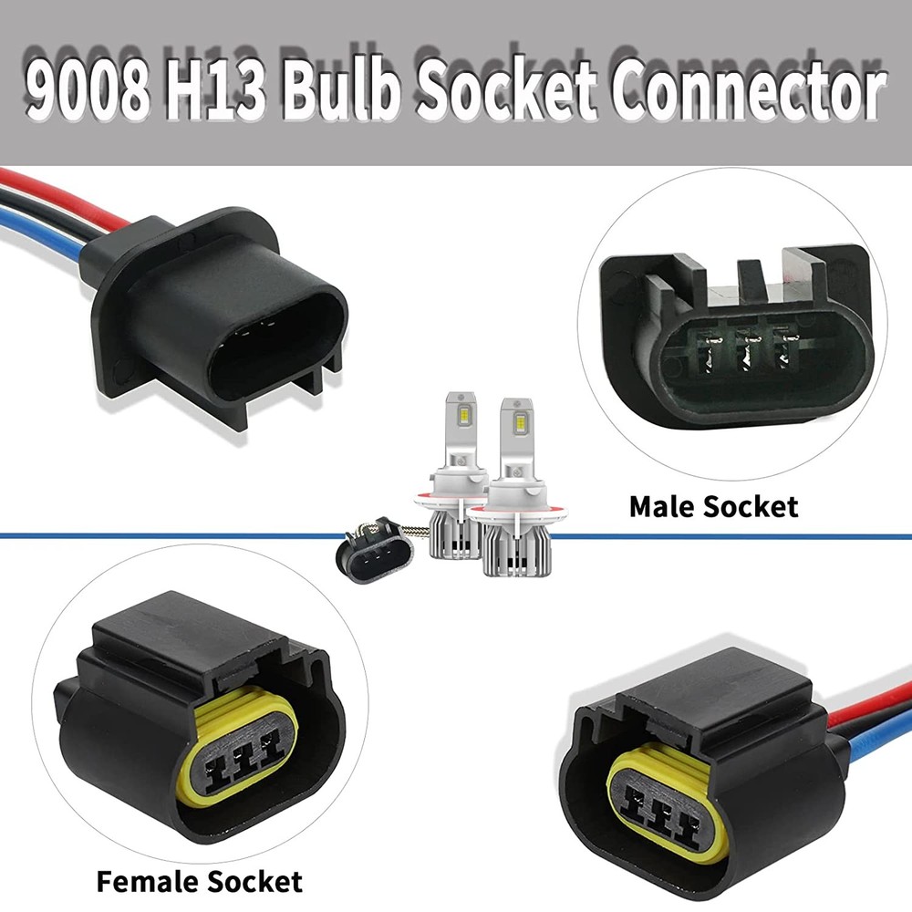 For 2006-2019 Mitsubishi Eclipse H13 9008 Headlight Bulb Wire Harness Connector