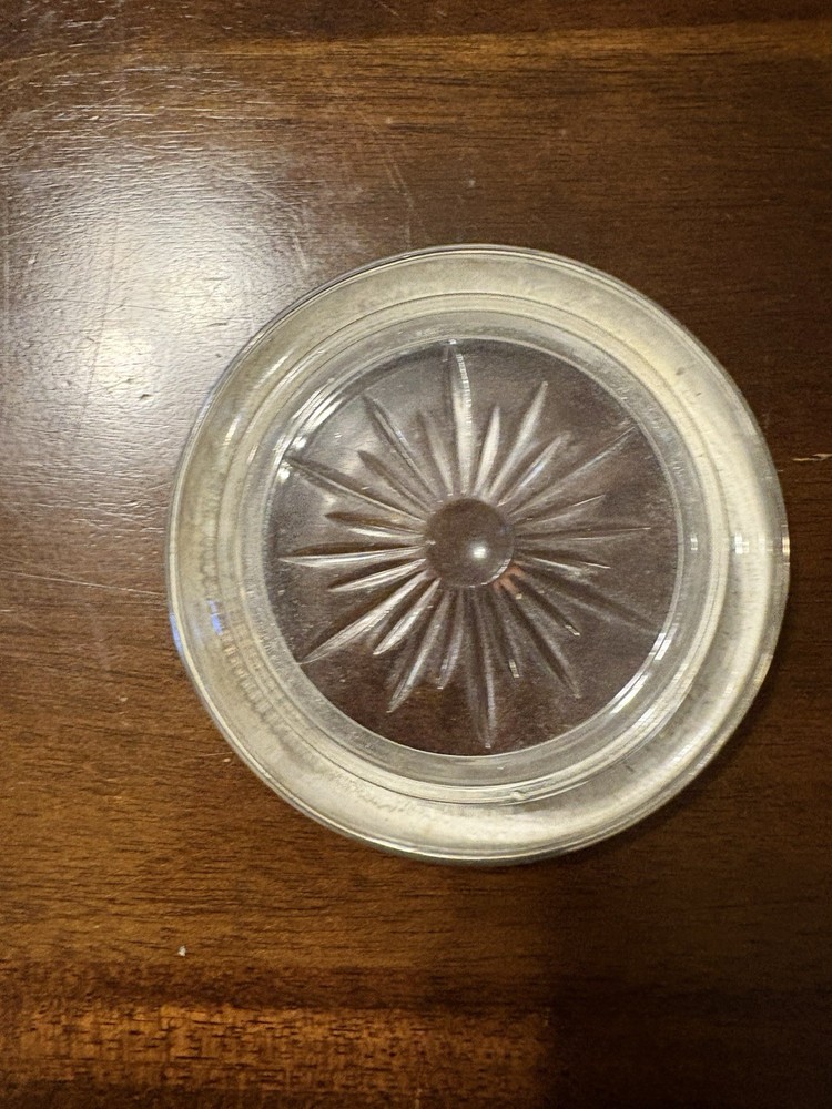 3 Vintage Leonard Silverplate and Glass Coaster Starburst Pattern