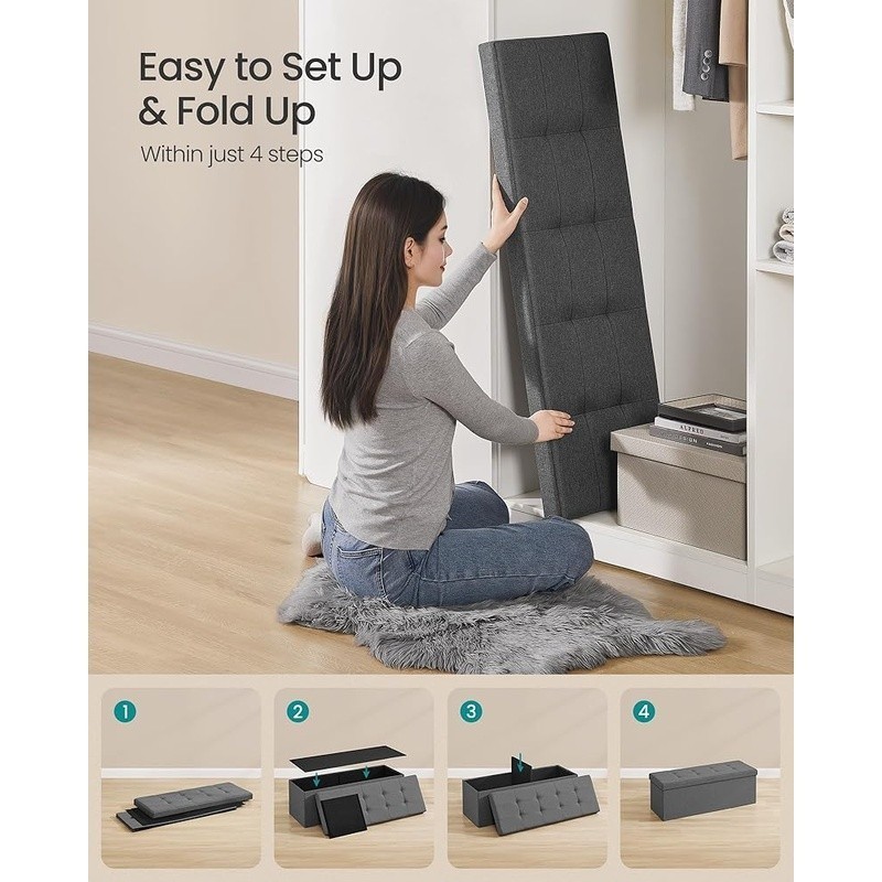Folding Storage Ottoman Quick Assembly Ample Storage Durable Versatile Use