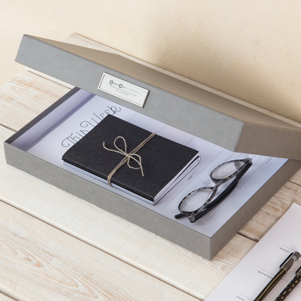 Bigso Sven Fiberboard Classic Hinged Document Box | Dark Grey