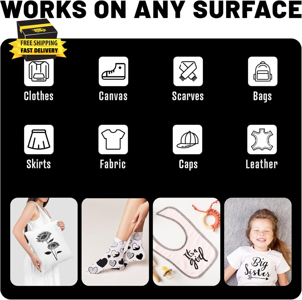 Fabric Markers Permanent for Clothes, 6 Pack Black Dual Tip with Fine and Chisel