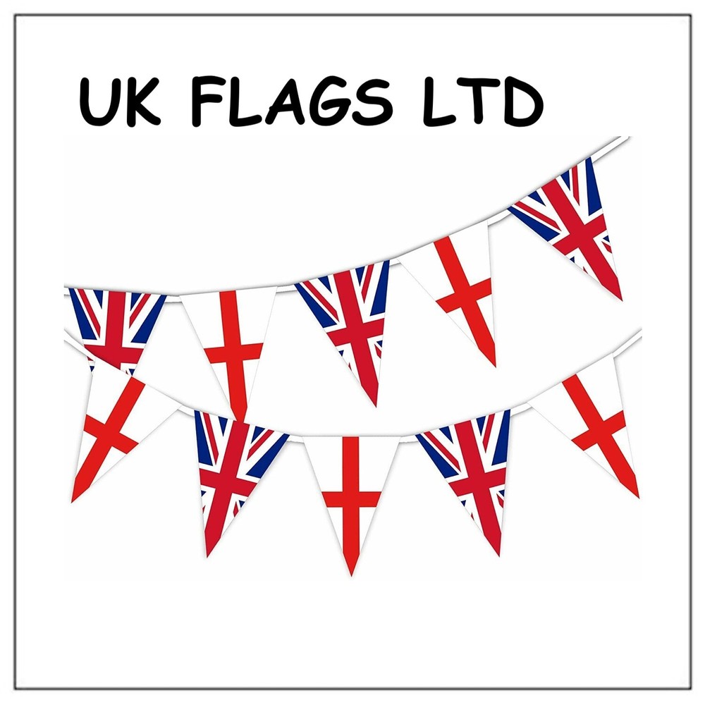 2 X 🇬🇧 Remembrance Day 33ft Union Jack & England Triangle Flag Bunting