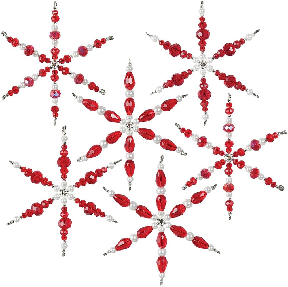 Solid Oak Nostalgic Christmas Beaded Crystal Ornament Kit ~ Ruby Snowflakes