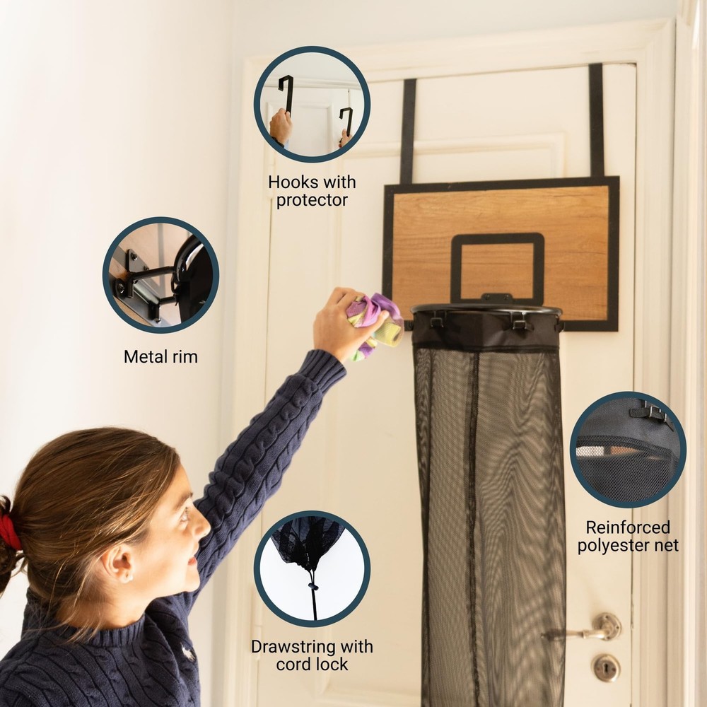 ActiveJoy – Basketball Laundry Hamper – Wooden Backboard & Mesh Hoop