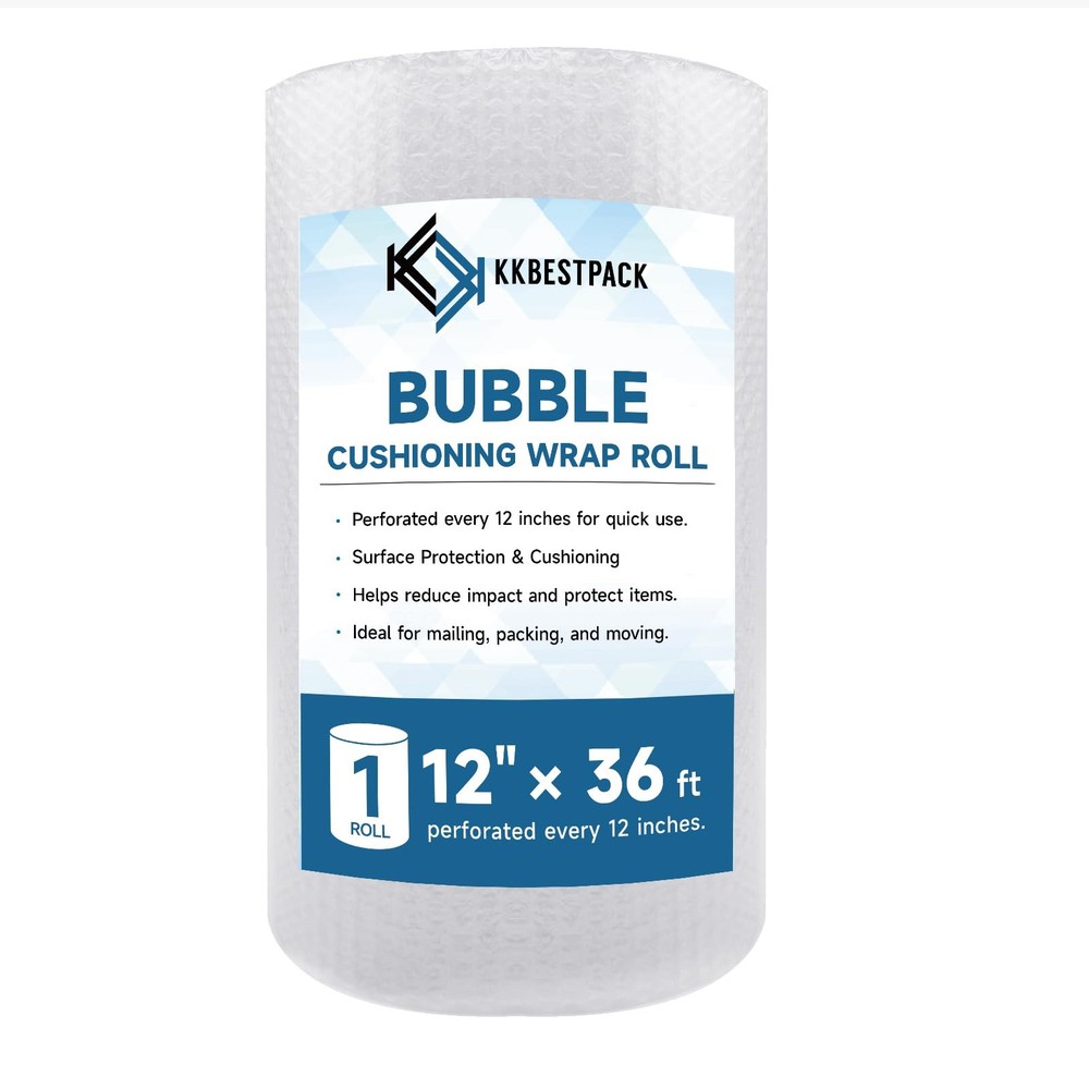 Bubble Cushioning Wrap 12 inch x 36ft - Large Plastic Packing Roll for Moving...