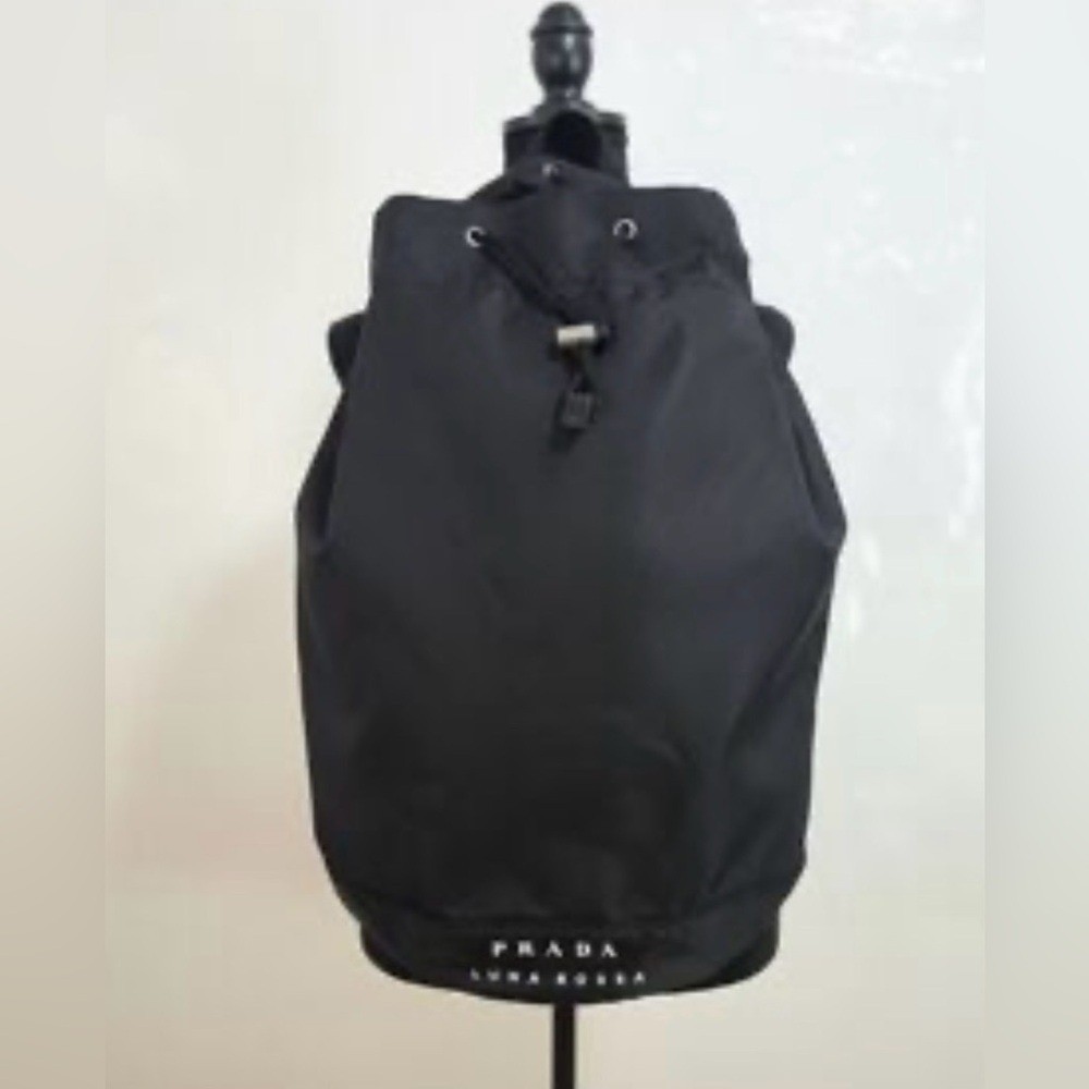 Prada Black Nylon Drawstring Adjustable Strap Backpack Shoulder Duffle