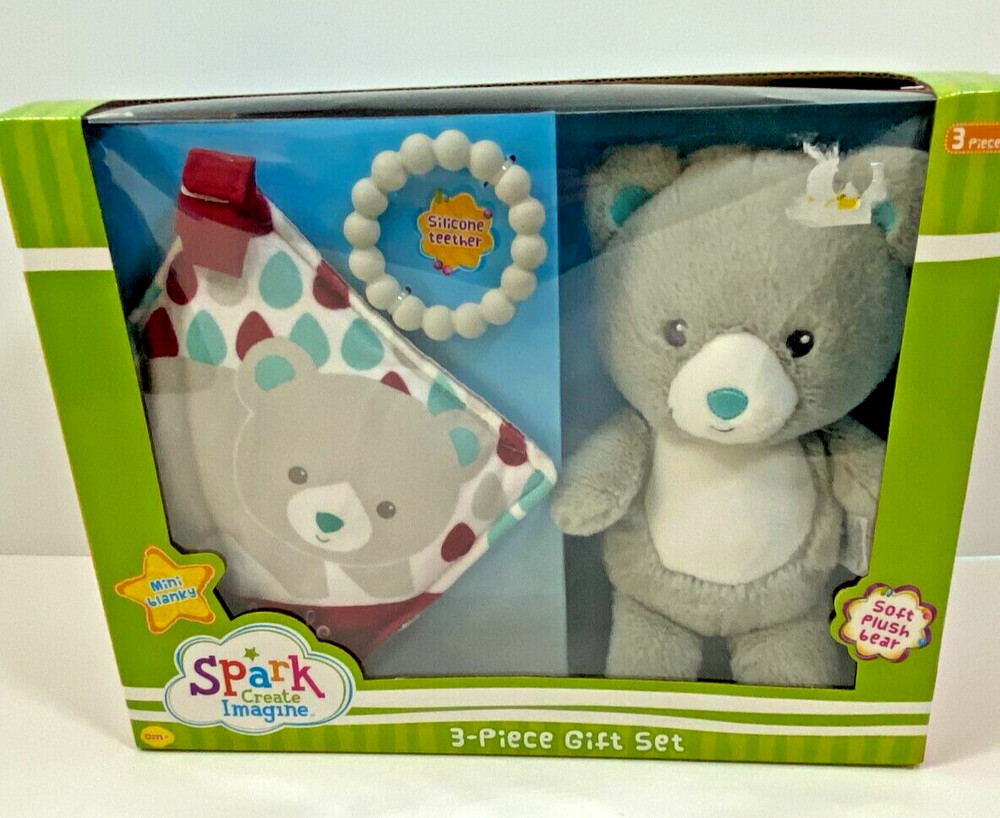 Spark Create Imagine 3-Piece Infant Gift Set Soft Bear Teether Mini Blanky - NIB