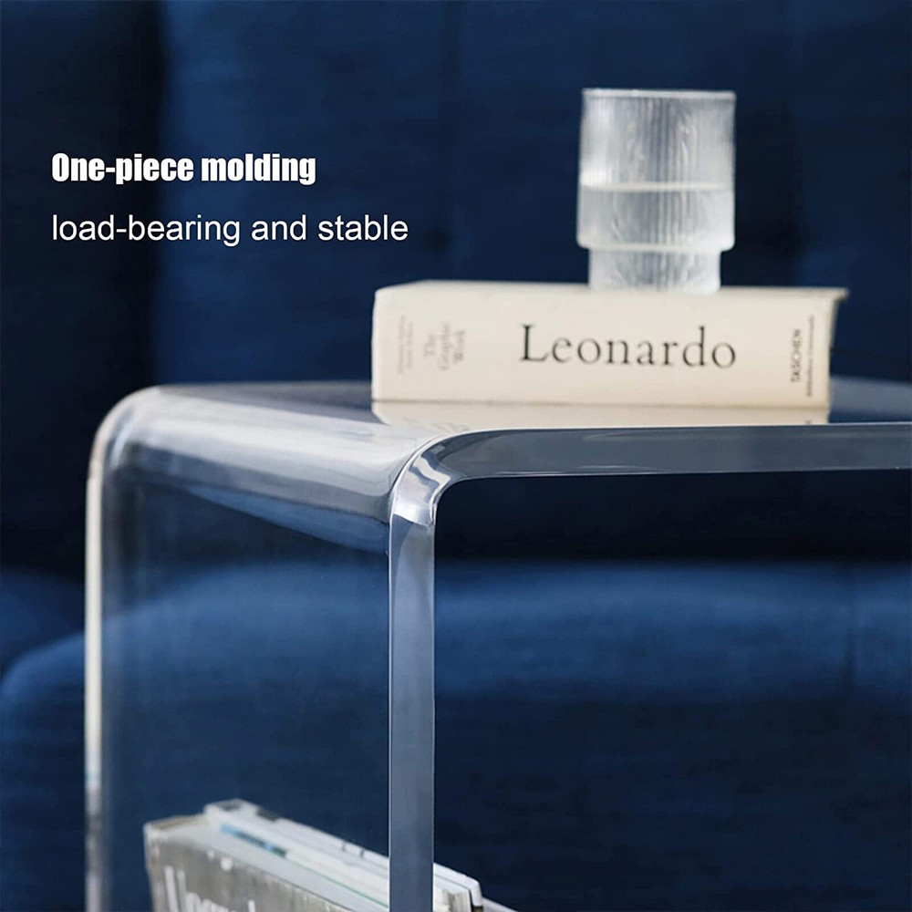 Acrylic Movable Clear Bedside Table C-Shaped End Table Snack Table on Wheels!