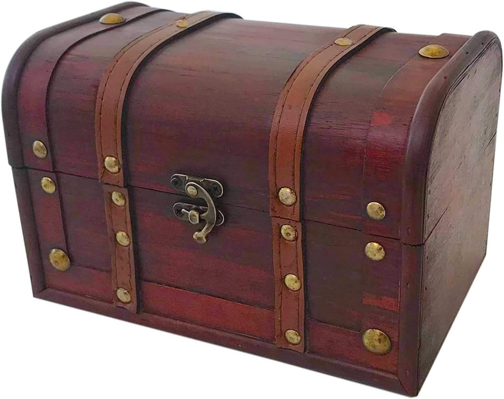 Decorative Wood and Leather Treasure Chest - Stylish Lockable Storage Solution