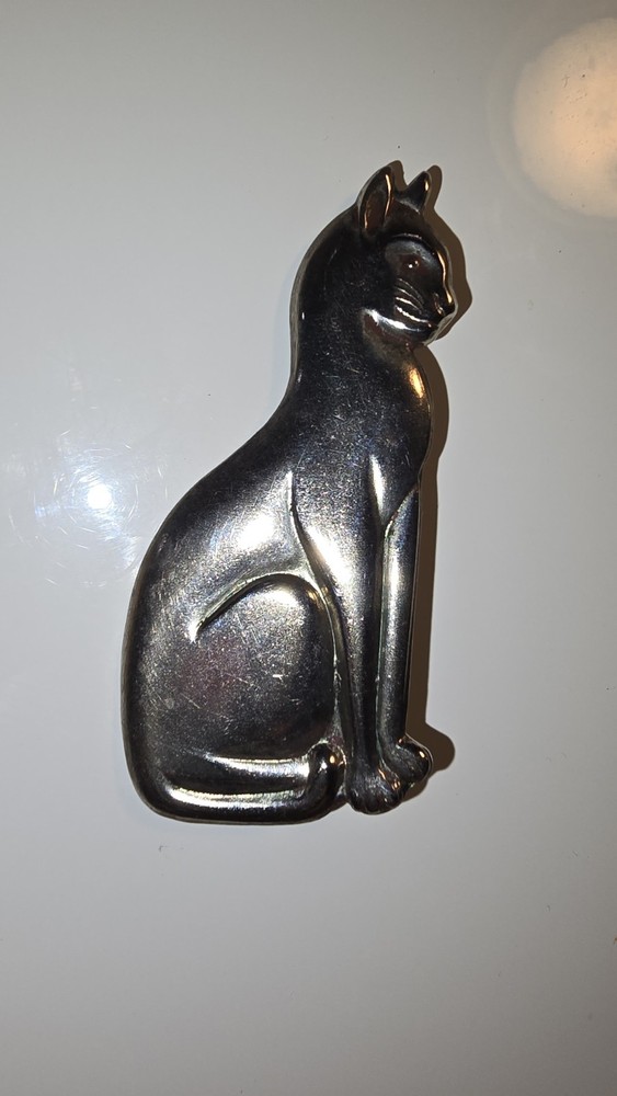 EMBOSSED STAMPED SILVER PLATED BRASS CAT COMPONENT DECORATION EMBELLISHMENT 1