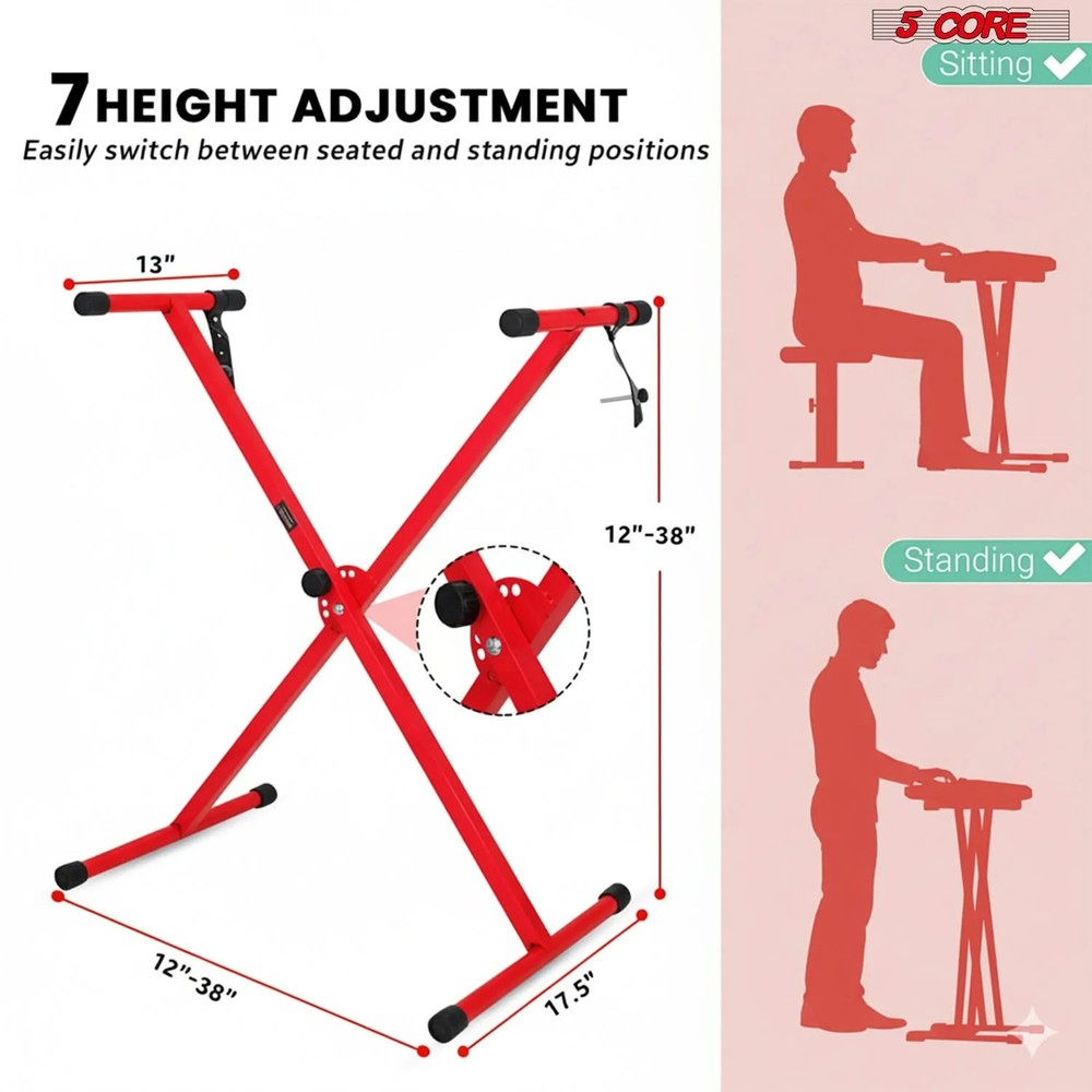5Core Keyboard Stand X Shape Adjustable Foldable Piano Stand w Locking Strap