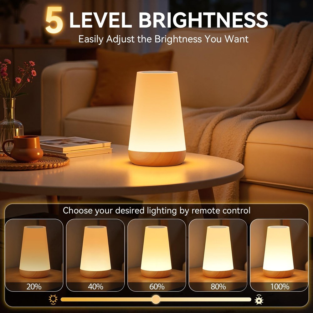 Night Light Bedside Lamp Touch and Remote Control Dimmable Tabletop 13 RGB Co...