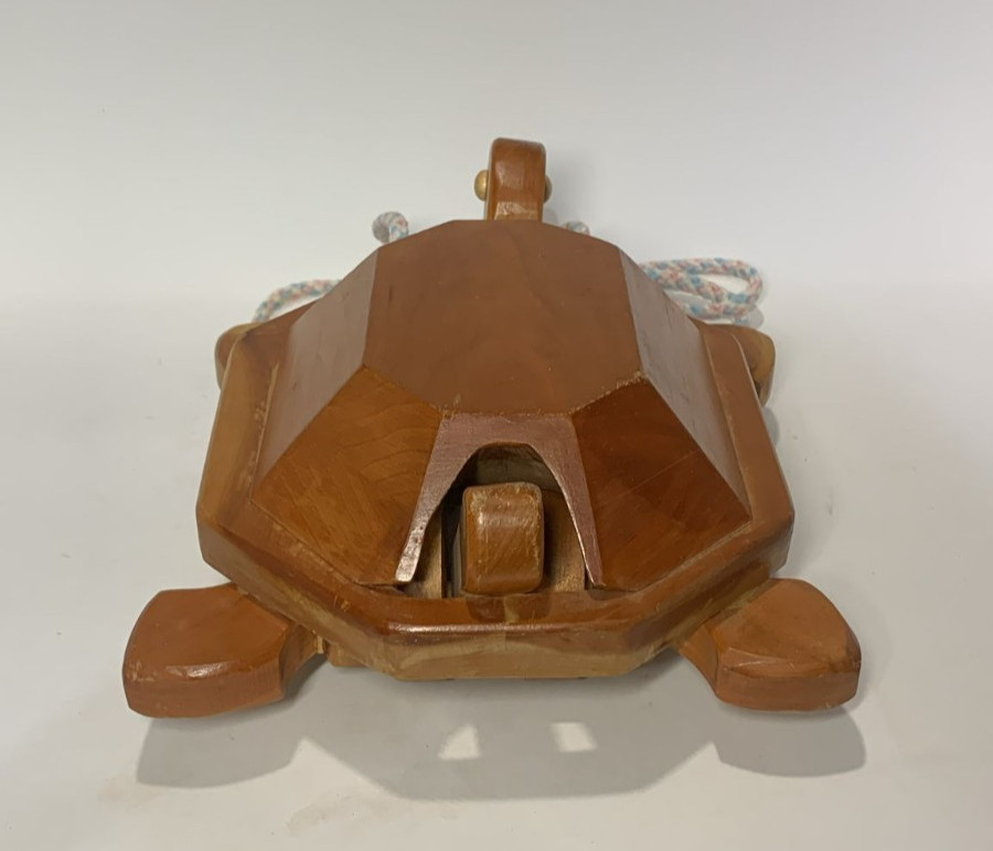 Vintage Hand Made Wooden Turtle Pull Toy