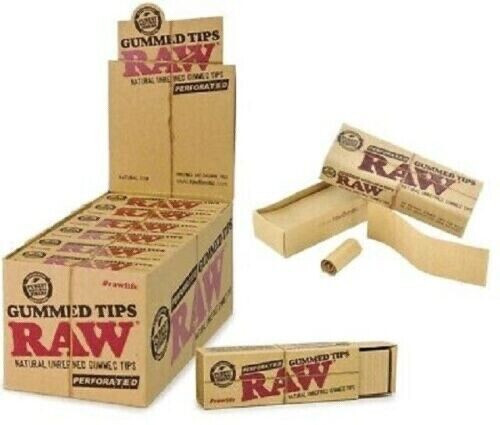 RAW Perforated/Gummed Rolling Paper tips 24 Pack Display (792 tips total)