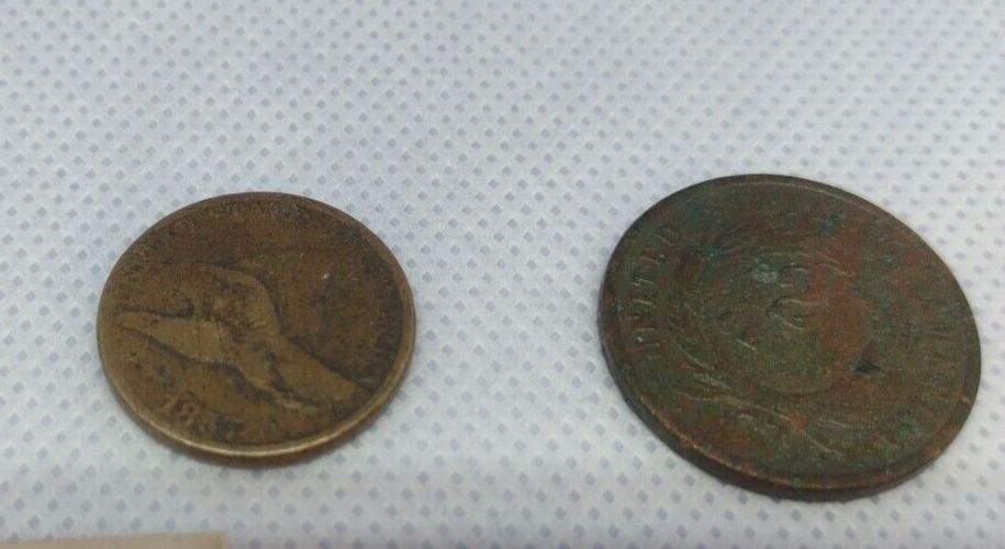 1865 & 1869 Two Cent, 1857 One Cent, 1866 Three Cent, No Date Lg Cent (B120)