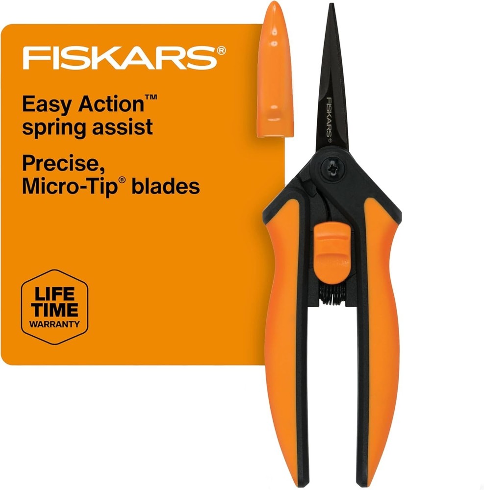 Fiskars Pruning Snips Micro-Tip Easy Action Non-Stick Orange Black