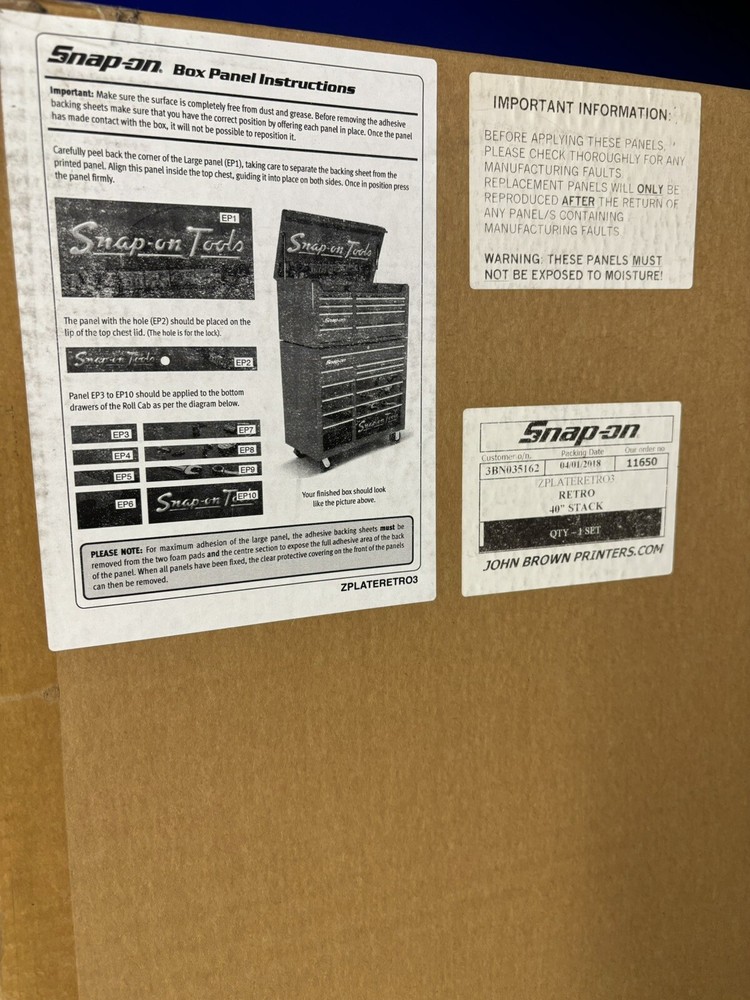 Snap On Tools Retro 40" Stack Roll Cab Chest Decals W Riser Full