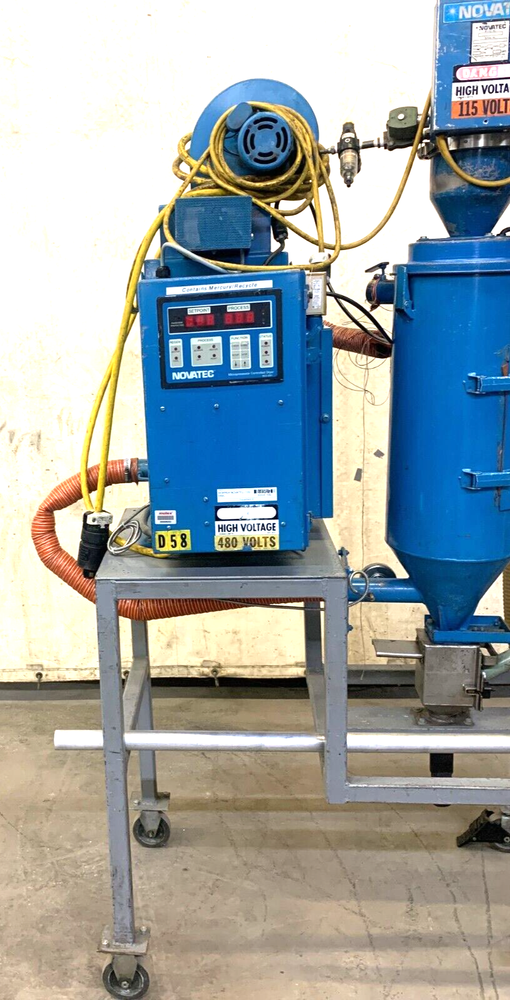 NOVATEC HOPPER W/ ROLLING STAND & DESICCANT DRYER W/ DISPLAY CONTROL PANEL