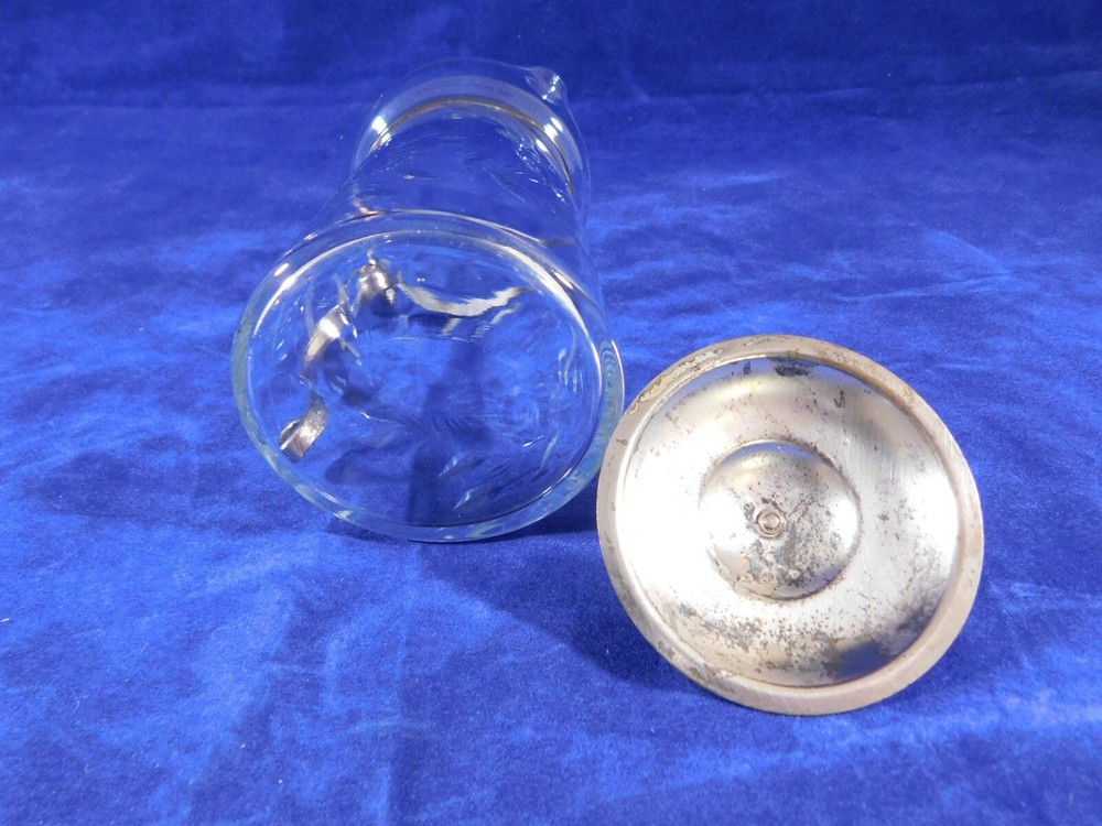 Vintage Crystal Etched Syrup Pitcher Silver Hand Made Handle