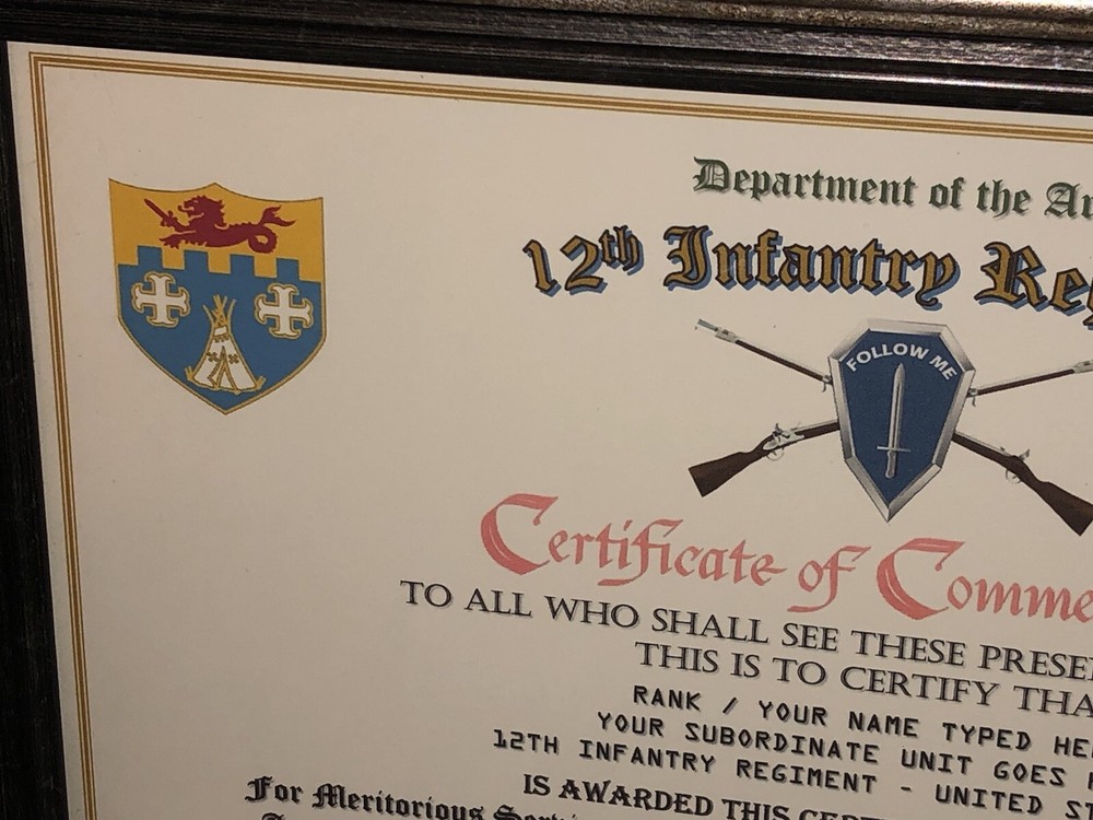 12TH INFANTRY REGIMENT / COMMEMORATIVE - CERTIFICATE OF COMMENDATION