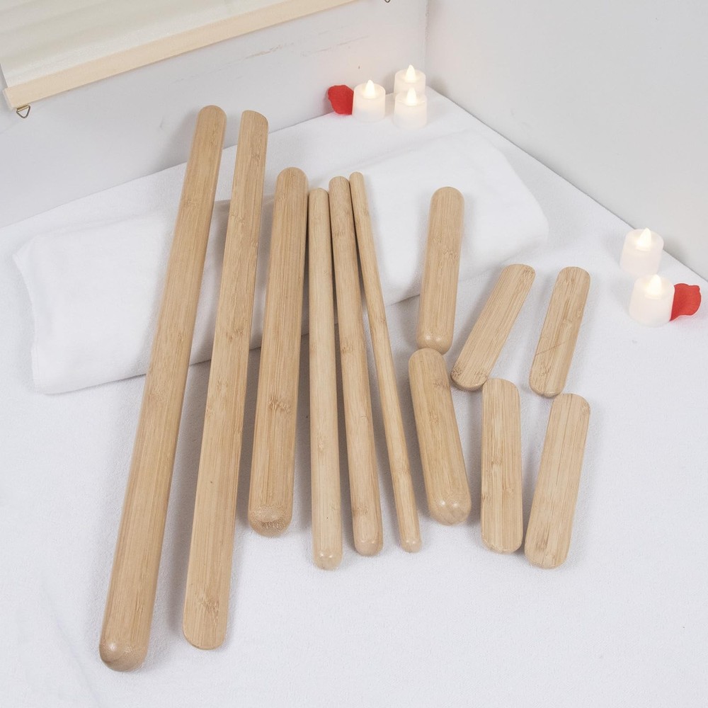 12 PCS Solid Bamboo Massage Stick Sets Warm Bamboo Therapy Massage Tools Guas...