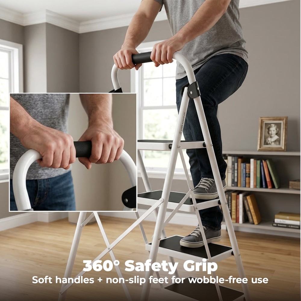 Step Ladder,Ultra-Thin Folding Step Stools 330 lbs Capacity, 2-Inch Thin